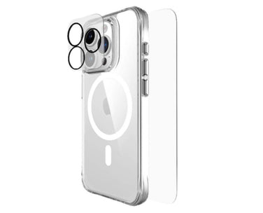 Techpick 3-in-1 Protection Pack MagSafe Hard Case + Tempered Glass + Camera Lens Protector Smartphone Case Bundle - Mobile catalyst