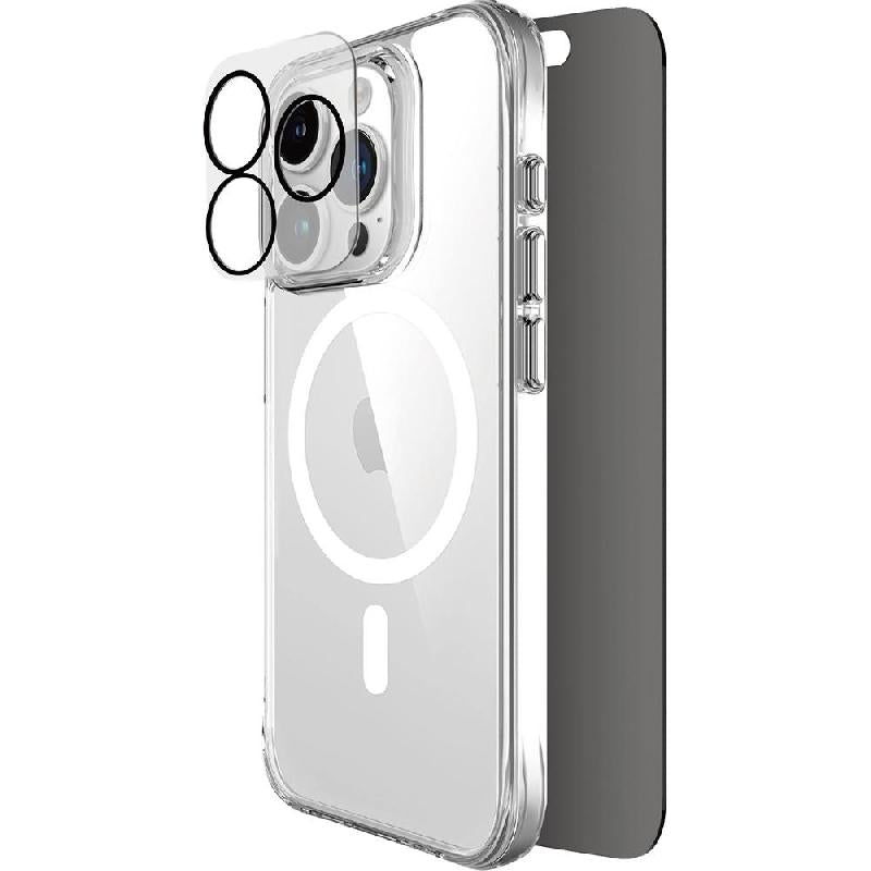 Techpick 3-in-1 Protection Pack MagSafe Hard Case + Privacy Tempered Glass + Camera Lens Protector Smartphone Case Bundle - Mobile catalyst