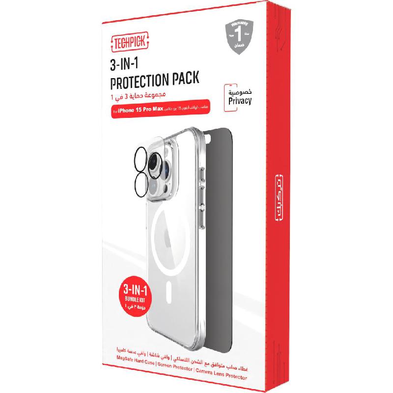 Techpick 3-in-1 Protection Pack MagSafe Hard Case + Privacy Tempered Glass + Camera Lens Protector Smartphone Case Bundle - Mobile catalyst