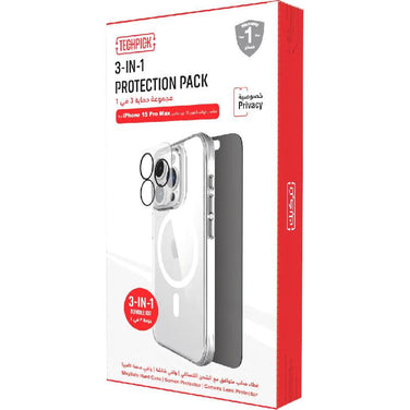 Techpick 3-in-1 Protection Pack MagSafe Hard Case + Privacy Tempered Glass + Camera Lens Protector Smartphone Case Bundle - Mobile catalyst