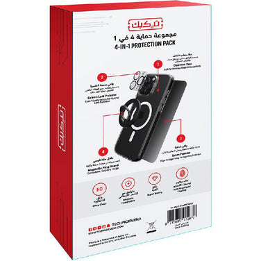 Techpick 4-in-1 Protection Pack Clear Case + Privacy Tempered Glass + Camera Lens Protector + Magnetic Stand Smartphone Case Bundle - Mobile catalyst