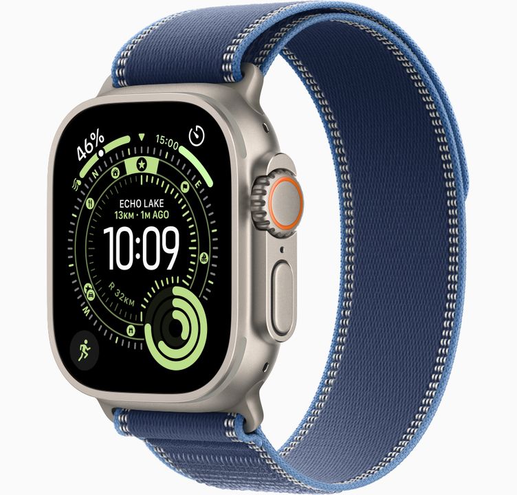 Apple Watch Ultra 3 GPS + Cellular, 49mm Natural Titanium Case with Light Blue Alpine Loop - Large